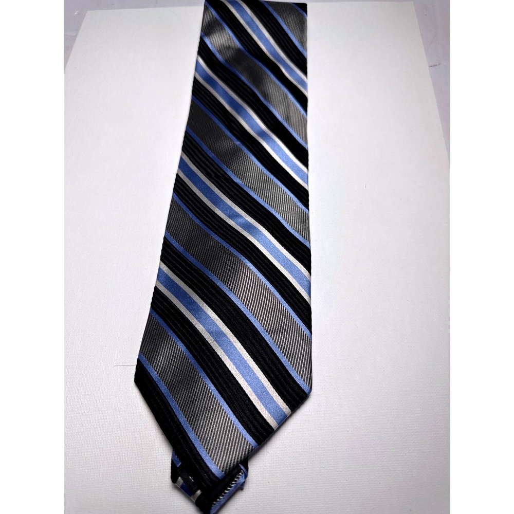 Courage Necktie Mens OS Blue Grey Black Striped Excellent Silk Hand Sewn Tie